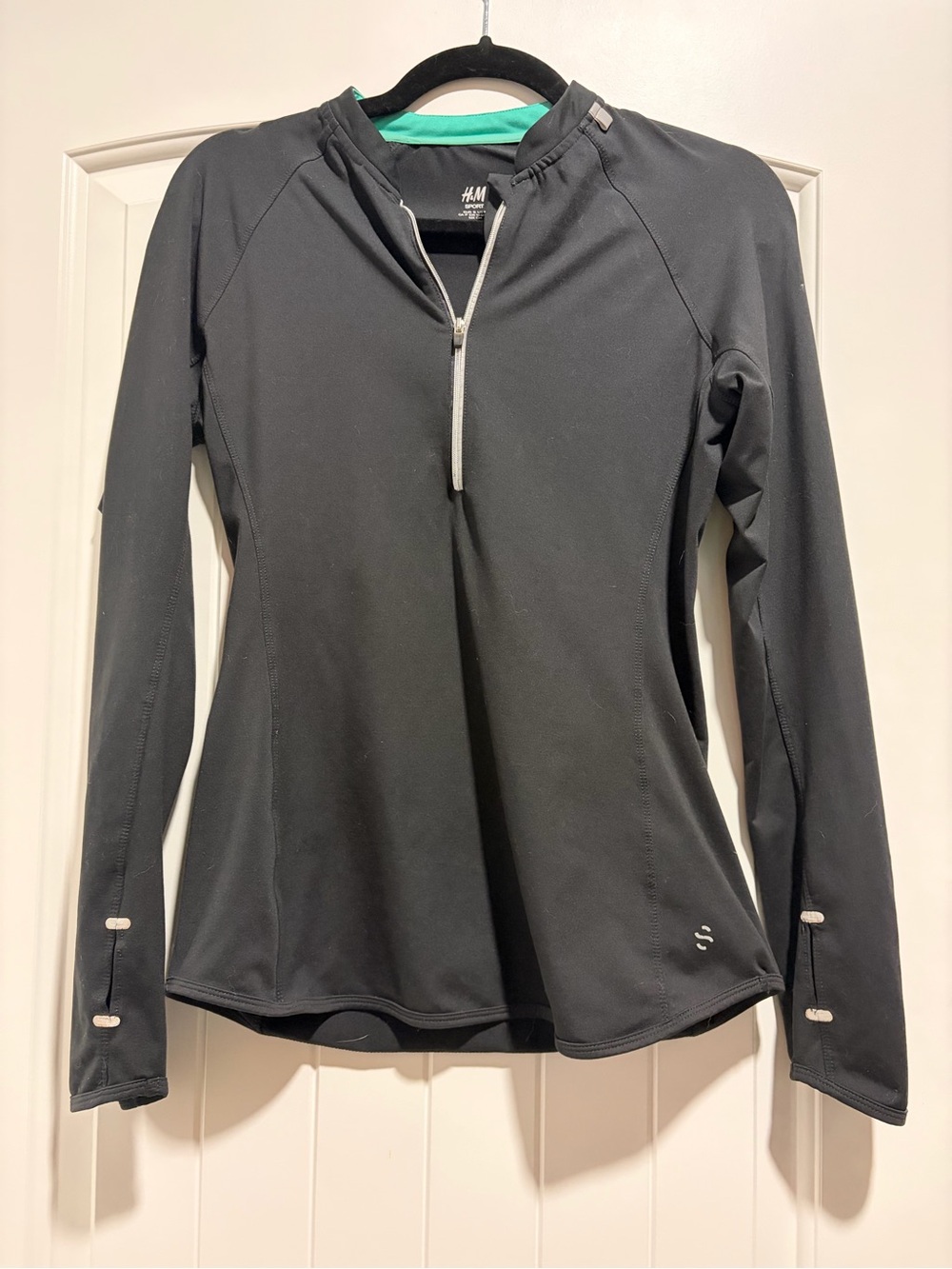 H&M Black Long-Sleeve Half-Zip Top with Mint Inner Collar